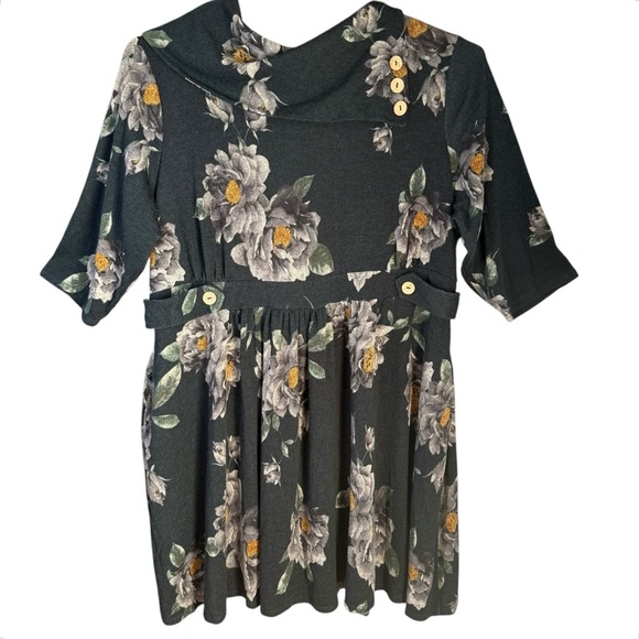 Yellow Star 4X Floral Fit & Flare Dress Cowl Neck Romantic Cottagecore Softgirl - Picture 2 of 8